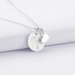 HappyBulle Pendentif personnalisé médaille gravée argent 15 mm et breloque coeur email 10 mm Argent rhodié 925