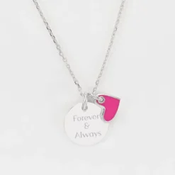HappyBulle Pendentif personnalisé médaille gravée argent 15 mm et breloque coeur email 10 mm Argent rhodié 925