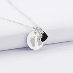 HappyBulle Pendentif personnalisé médaille gravée argent 15 mm et breloque coeur email 10 mm Argent rhodié 925