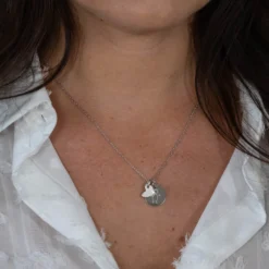 HappyBulle Pendentif personnalisé médaille gravée argent 15 mm et breloque coeur email 10 mm Argent rhodié 925