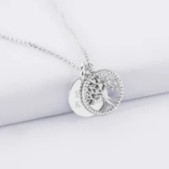 New HappyBulle Pendentif personnalisé médaille gravée argent 15 mm et breloque arbre de vie contour torsadé 16 mm Argent rhodié 925