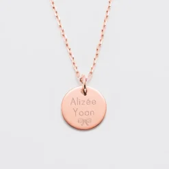 HappyBulle Pendentif personnalisé médaille gravée plaqué or rose 15 mm Plaqué or rose 18k