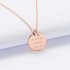HappyBulle Pendentif personnalisé médaille gravée plaqué or rose 15 mm Plaqué or rose 18k