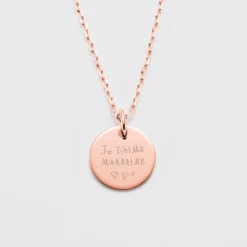 HappyBulle Pendentif personnalisé médaille gravée plaqué or rose 15 mm Plaqué or rose 18k