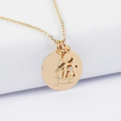 Discount HappyBulle Pendentif personnalisé médaille gravée plaqué or 19 mm et breloque petit garçon zircon 12 mm Plaqué or 18k