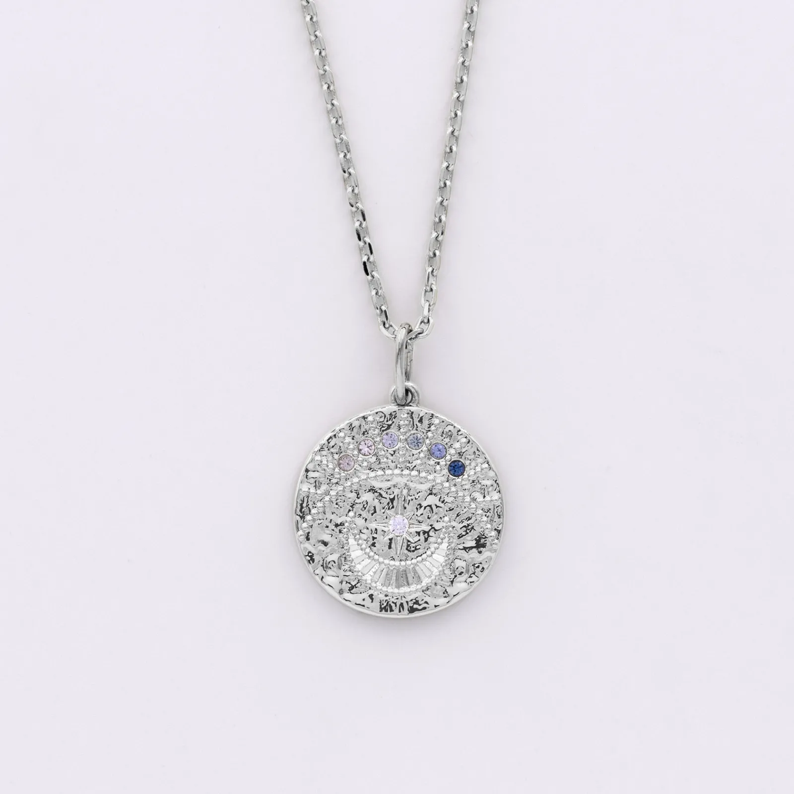 Discount HappyBulle Pendentif personnalisé médaille Lune zircons crépuscule gravée argent 16 mm Argent rhodié 925