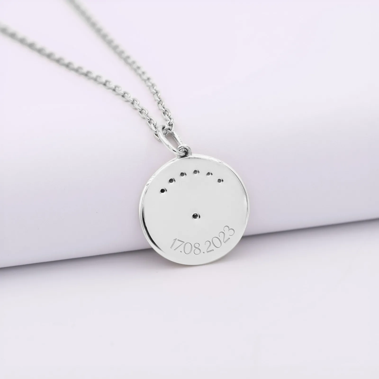 Discount HappyBulle Pendentif personnalisé médaille Lune zircons crépuscule gravée argent 16 mm Argent rhodié 925