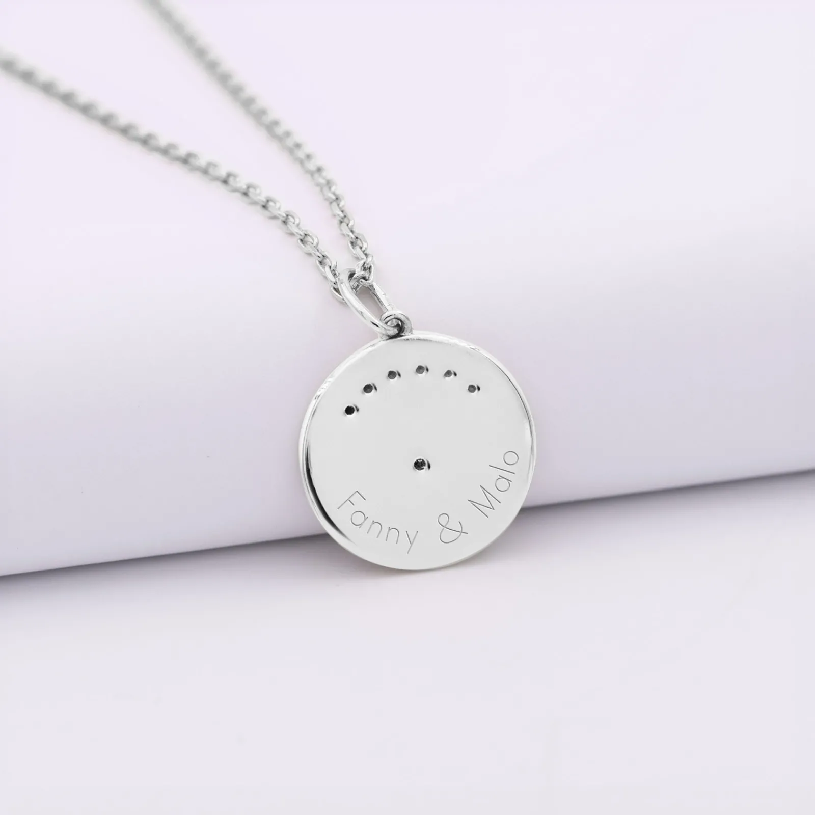Discount HappyBulle Pendentif personnalisé médaille Lune zircons crépuscule gravée argent 16 mm Argent rhodié 925