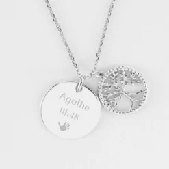 Discount HappyBulle Pendentif personnalisé médaille gravée argent 19 mm et breloque arbre de vie contour torsadé 16 mm Argent rhodié 925