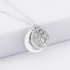 Discount HappyBulle Pendentif personnalisé médaille gravée argent 19 mm et breloque arbre de vie contour torsadé 16 mm Argent rhodié 925