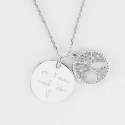 Discount HappyBulle Pendentif personnalisé médaille gravée argent 19 mm et breloque arbre de vie contour torsadé 16 mm Argent rhodié 925