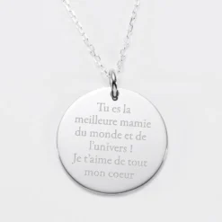 Outlet HappyBulle Pendentif personnalisé médaille gravée argent 27 mm - Edition spéciale Mamie Argent rhodié 925