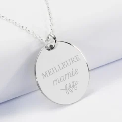 Outlet HappyBulle Pendentif personnalisé médaille gravée argent 27 mm - Edition spéciale Mamie Argent rhodié 925