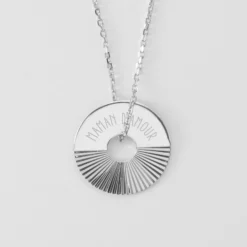 Outlet HappyBulle Pendentif personnalisé médaille gravée argent cible soleil 20mm Argent rhodié 925