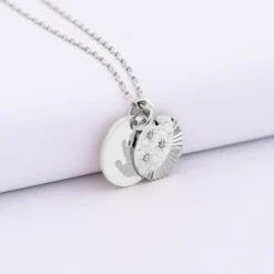Clearance HappyBulle Pendentif personnalisé médaille gravée argent 15 mm et breloque Lune trio zircons 14 mm Argent rhodié 925