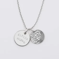 Clearance HappyBulle Pendentif personnalisé médaille gravée argent 15 mm et breloque Lune trio zircons 14 mm Argent rhodié 925