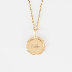Clearance HappyBulle Pendentif personnalisé médaille contour fleur gravée plaqué or 15 mm