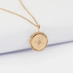 Clearance HappyBulle Pendentif personnalisé médaille contour fleur gravée plaqué or 15 mm