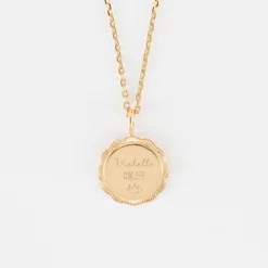 Clearance HappyBulle Pendentif personnalisé médaille contour fleur gravée plaqué or 15 mm