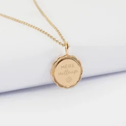 Clearance HappyBulle Pendentif personnalisé médaille contour fleur gravée plaqué or 15 mm