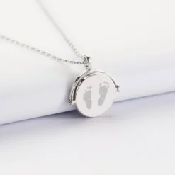 Sale HappyBulle Pendentif personnalisé médaille gravée nacre réversible argent 15 mm Argent rhodié 925