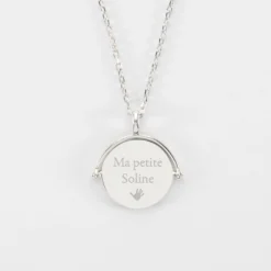 Sale HappyBulle Pendentif personnalisé médaille gravée nacre réversible argent 15 mm Argent rhodié 925