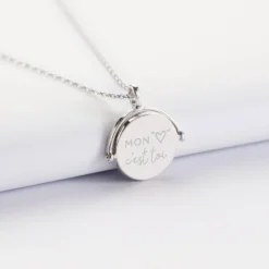 Sale HappyBulle Pendentif personnalisé médaille gravée nacre réversible argent 15 mm Argent rhodié 925