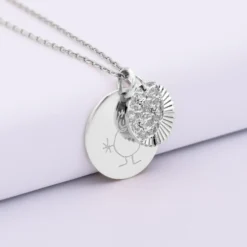 Online HappyBulle Pendentif personnalisé médaille gravée argent 19 mm et breloque Lune trio zircons 14 mm Argent rhodié 925