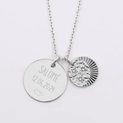 Online HappyBulle Pendentif personnalisé médaille gravée argent 19 mm et breloque Lune trio zircons 14 mm Argent rhodié 925