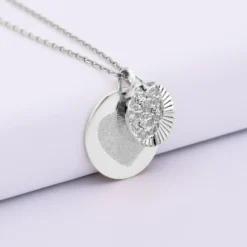 Online HappyBulle Pendentif personnalisé médaille gravée argent 19 mm et breloque Lune trio zircons 14 mm Argent rhodié 925