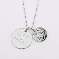 Online HappyBulle Pendentif personnalisé médaille gravée argent 19 mm et breloque Lune trio zircons 14 mm Argent rhodié 925