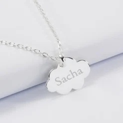 Best HappyBulle Pendentif personnalisé prénom médaille gravée argent dormeuse nuage 20x14 Argent rhodié 925