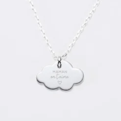 Best HappyBulle Pendentif personnalisé prénom médaille gravée argent dormeuse nuage 20x14 Argent rhodié 925