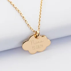 Best HappyBulle Pendentif personnalisé prénom médaille gravée plaqué or nuage 20x14 mm Plaqué or 18k