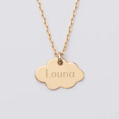 Best HappyBulle Pendentif personnalisé prénom médaille gravée plaqué or nuage 20x14 mm Plaqué or 18k