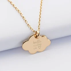Best HappyBulle Pendentif personnalisé prénom médaille gravée plaqué or nuage 20x14 mm Plaqué or 18k