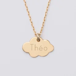 Best HappyBulle Pendentif personnalisé prénom médaille gravée plaqué or nuage 20x14 mm Plaqué or 18k