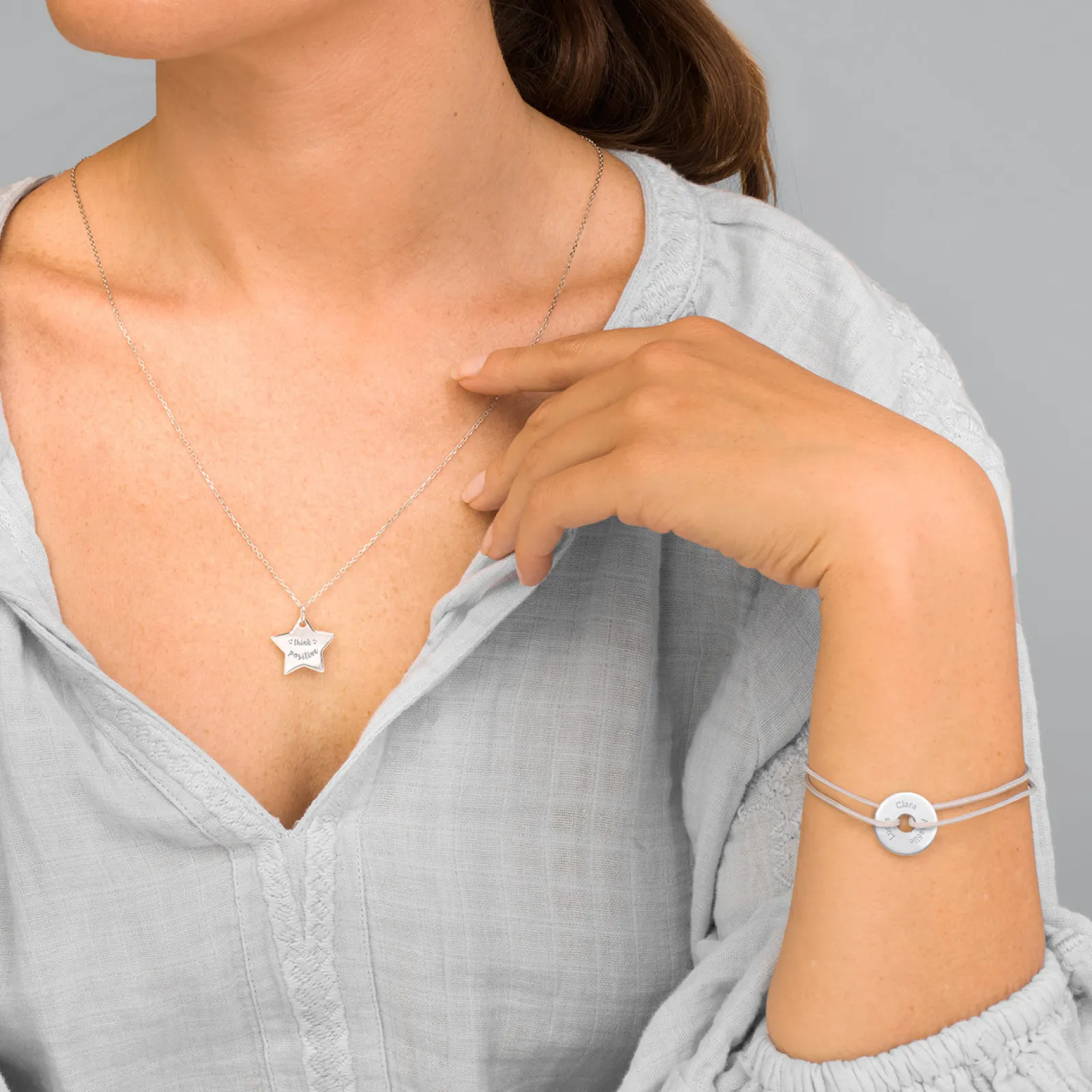 New HappyBulle Pendentif personnalisé prénom médaille gravée argent dormeuse étoile 20x20 Argent rhodié 925