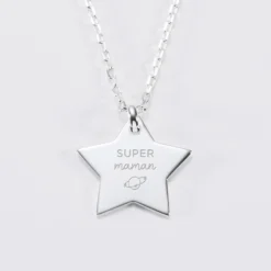 New HappyBulle Pendentif personnalisé prénom médaille gravée argent dormeuse étoile 20x20 Argent rhodié 925