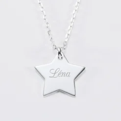 New HappyBulle Pendentif personnalisé prénom médaille gravée argent dormeuse étoile 20x20 Argent rhodié 925
