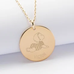 Sale HappyBulle Pendentif personnalisé prénom médaille gravée plaqué or 27 mm - x Marie Savart Plaqué or 18k