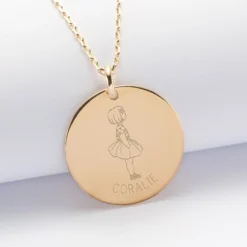 Sale HappyBulle Pendentif personnalisé prénom médaille gravée plaqué or 27 mm - x Marie Savart Plaqué or 18k