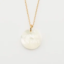 HappyBulle Pendentif plaqué or personnalisé médaille gravée nacre 19 mm