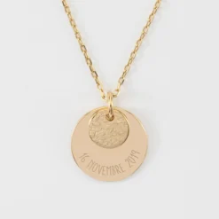 New HappyBulle Pendentif réversible personnalisé double médailles martelées gravées plaqué or 10 mm et 19 mm Plaqué or 18k