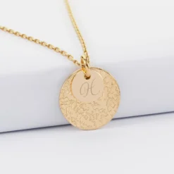 New HappyBulle Pendentif réversible personnalisé double médailles martelées gravées plaqué or 10 mm et 19 mm Plaqué or 18k