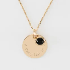 Clearance HappyBulle Pendentif réversible personnalisé médaille gravée plaqué or 19 mm et breloque pierre naturelle 8 mm Plaqué or 18k