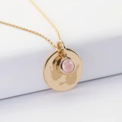 Clearance HappyBulle Pendentif réversible personnalisé médaille gravée plaqué or 19 mm et breloque pierre naturelle 8 mm Plaqué or 18k