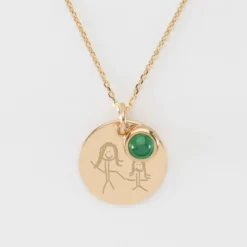 Clearance HappyBulle Pendentif réversible personnalisé médaille gravée plaqué or 19 mm et breloque pierre naturelle 8 mm Plaqué or 18k