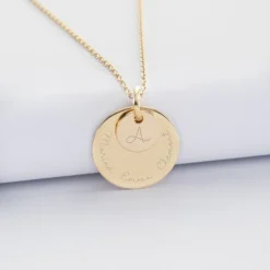 Discount HappyBulle Pendentif réversible personnalisé double médailles gravées plaqué or 10 mm et 19 mm Plaqué or 18k