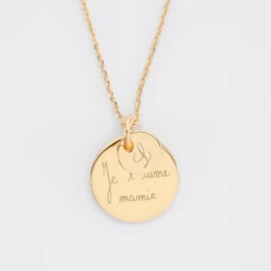 Discount HappyBulle Pendentif réversible personnalisé double médailles gravées plaqué or 10 mm et 19 mm Plaqué or 18k